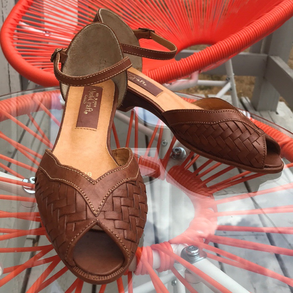 Leather vintage heal/ huarache woven leather